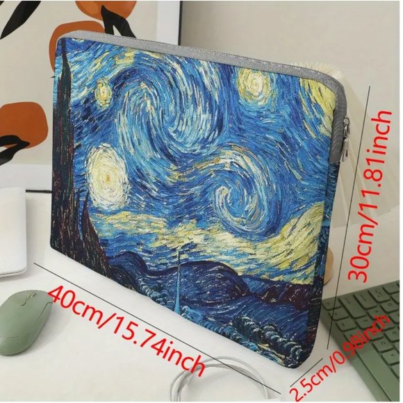 Van Gogh Starry Night Fabric Laptop Sleeve Soft Computer Case NEW - Picture 2 of 9